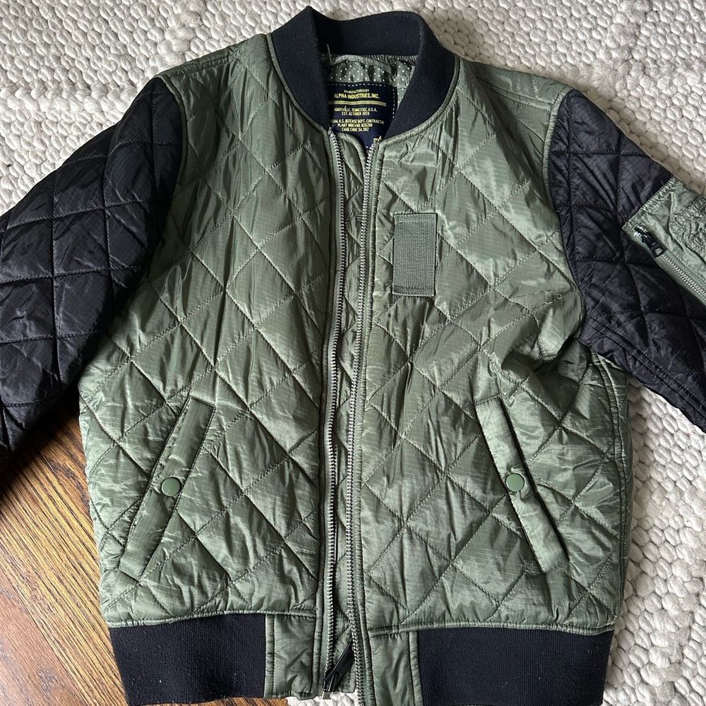 Alpha Industries Quilted Bomber Jacket Green Black